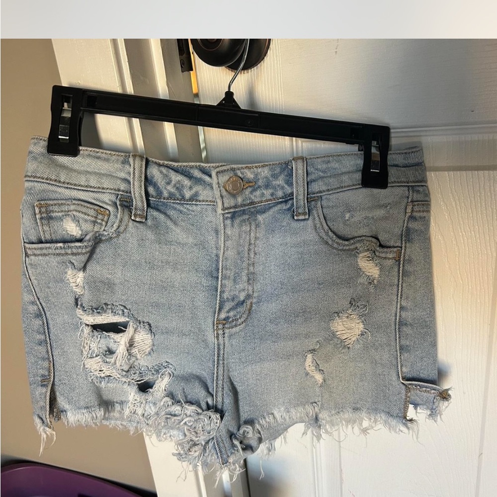 Distressed Light Blue Denim Shorts